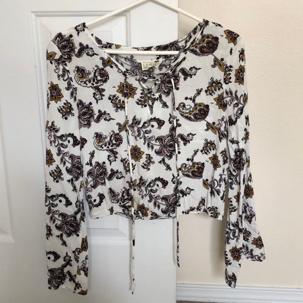 LA Hearts flowy patterned blouse.